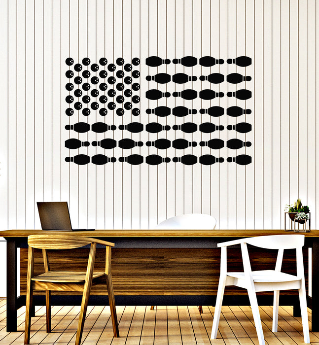 Clearance Vinyl Wall Decal Bowling Sport Entertainment Center American Flag Stickers Mural (g6638) 42x70 Black