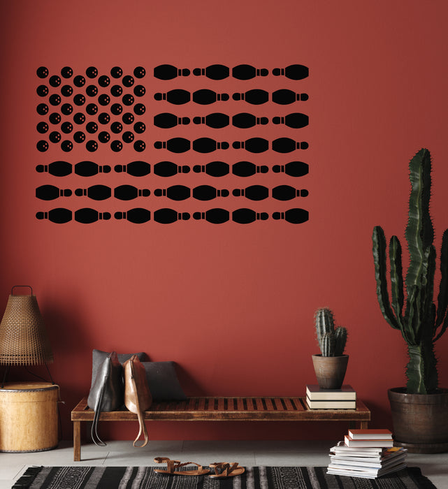 Clearance Vinyl Wall Decal Bowling Sport Entertainment Center American Flag Stickers Mural (g6638) 42x70 Black