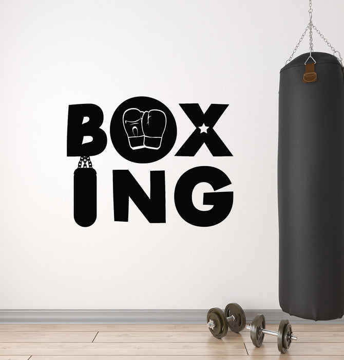 Vinyl Wall Decal Boxing Word Sport Boxer Gloves Heavy Bag Gym Stickers Mural (g606)