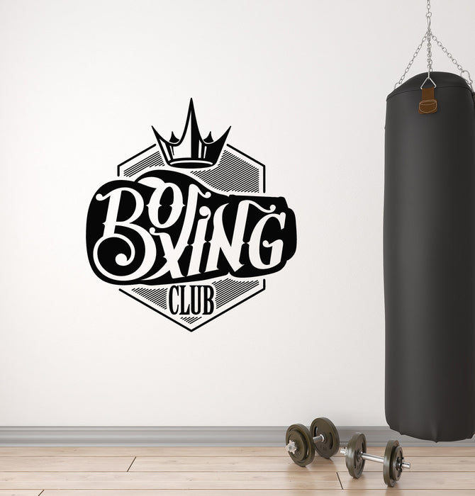 Vinyl Wall Decal Sports Boxing Club Fight Boxer Gym Crown Stickers Mural (g3635)