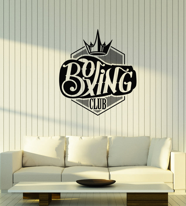 Vinyl Wall Decal Sports Boxing Club Fight Boxer Gym Crown Stickers Mural (g3635)