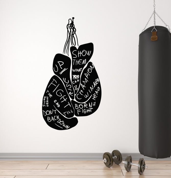 Vinyl Wall Decal Boxing Gloves Boxer Fight Club Motivational Words Stickers Mural (ig6332)