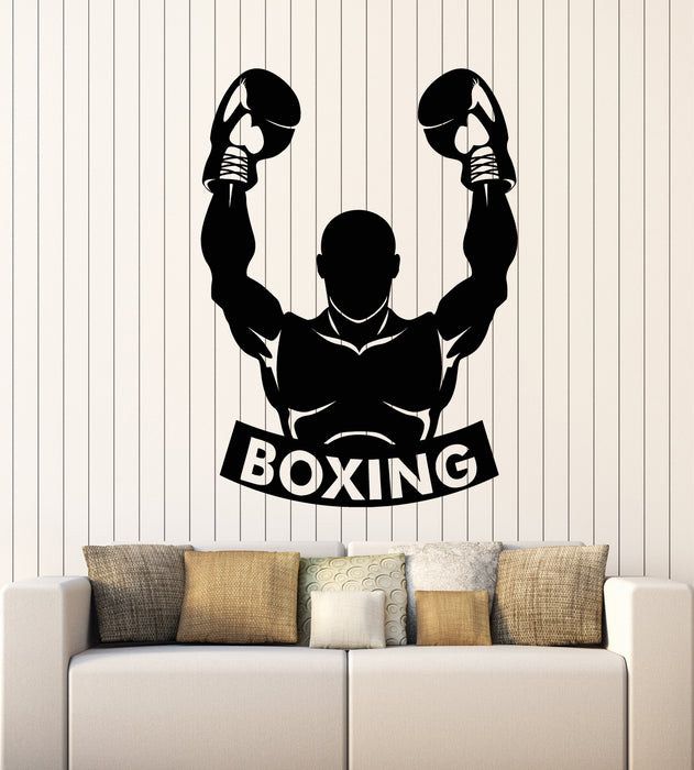 Vinyl Wall Decal Boxing Sports Fighting Man Boxer Gloves Gym Stickers Mural (g2840)