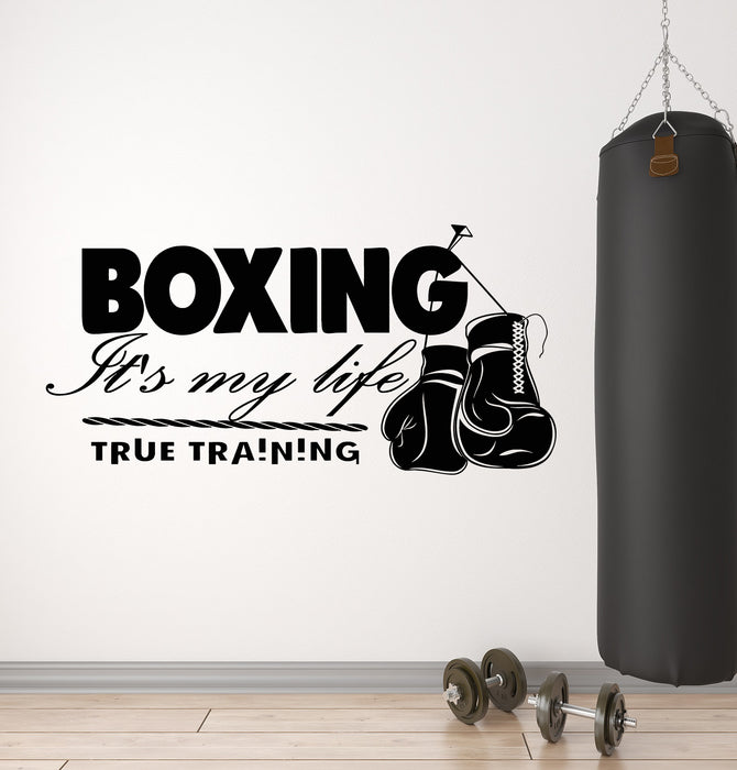 Vinyl Wall Decal Boxing Glove Gym True Training Phrase Stickers Mural (g3567)