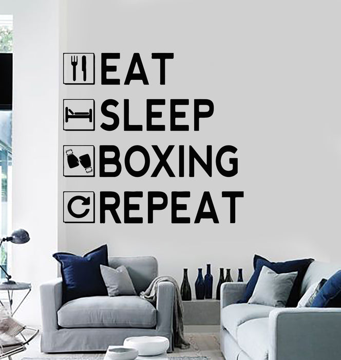 Vinyl Wall Decal Eat Sleep Boxing Repeat Teen Room Sports Stickers Mural (g5736)