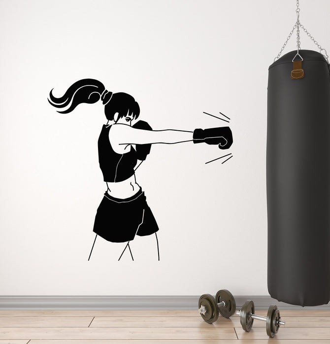 Vinyl Wall Decal Boxing Girl Boxer Sports Woman Motivation