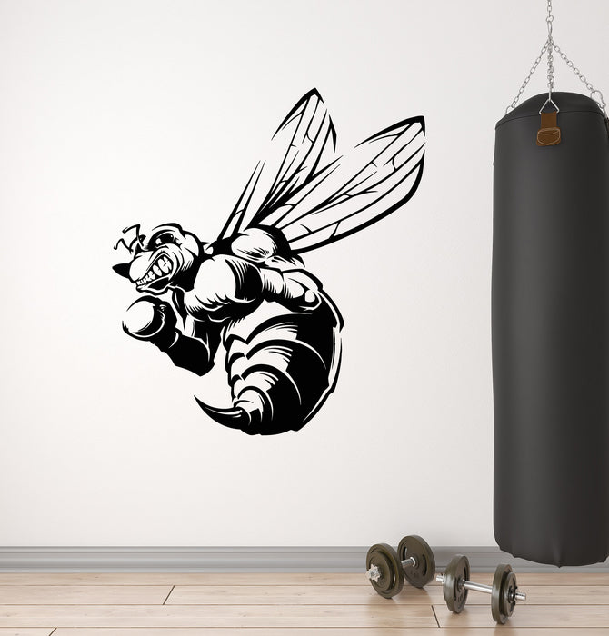 Vinyl Wall Decal Angry Hornet Bee Flying Boxing Gloves Decor Stickers Mural (g6963)