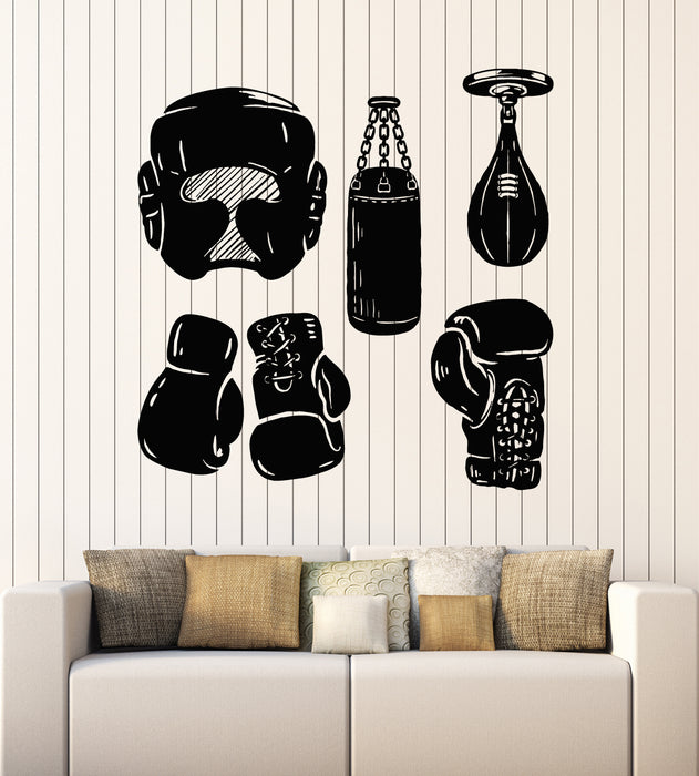 Vinyl Wall Decal Boxing Helmet Box Boxer Sport Punching Bag Stickers Mural (g6974)