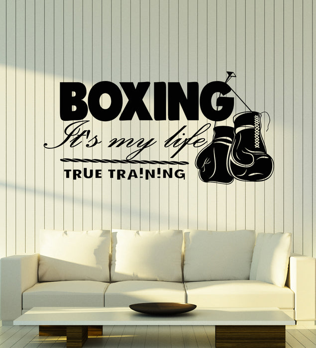 Vinyl Wall Decal Boxing Glove Gym True Training Phrase Stickers Mural (g3567)