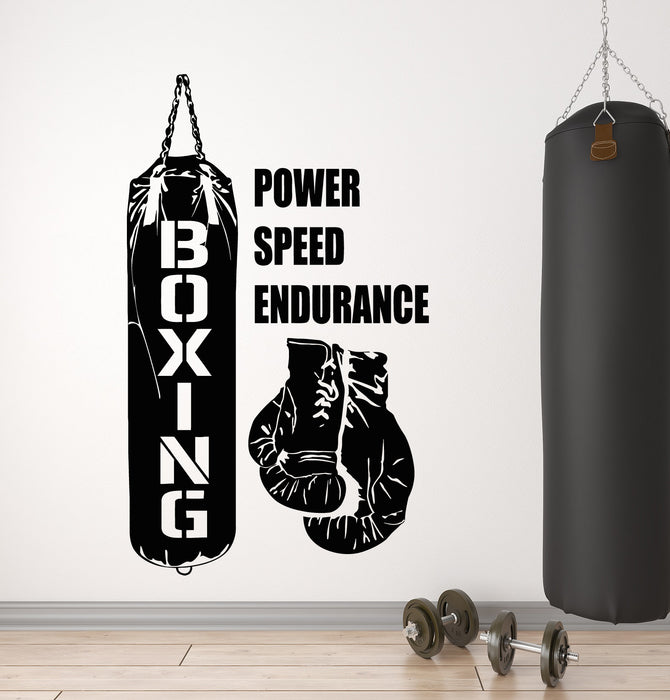 Vinyl Wall Decal Power Speed Endurance Boxing Gloves Gym Sport Stickers Mural (g5192)