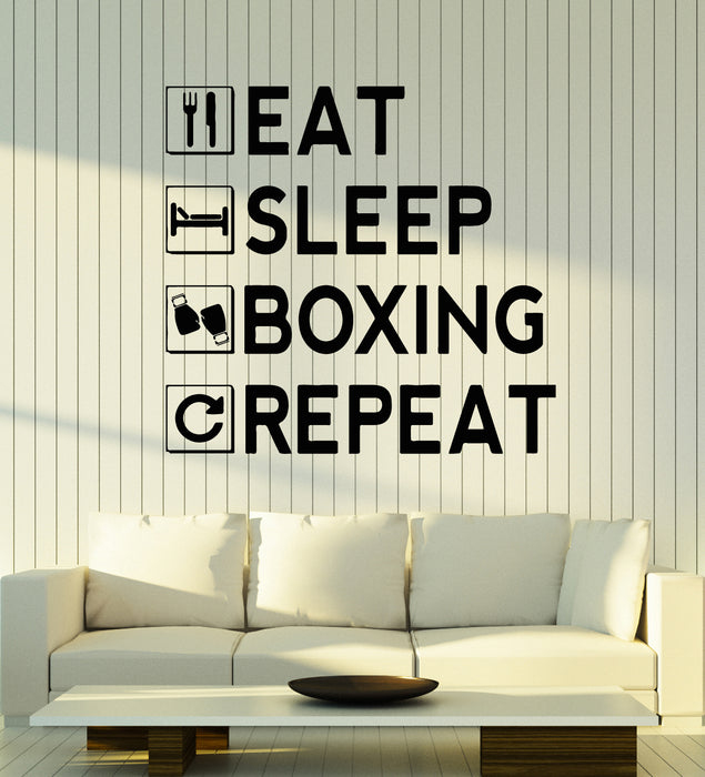 Vinyl Wall Decal Eat Sleep Boxing Repeat Teen Room Sports Stickers Mural (g5736)