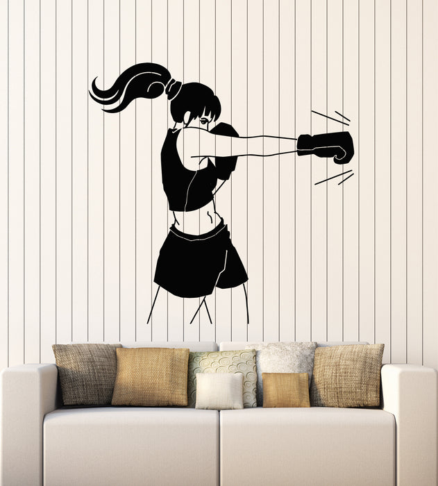 Vinyl Wall Decal Boxing Girl Boxer Sports Woman Motivation Stickers Mural (g5757)