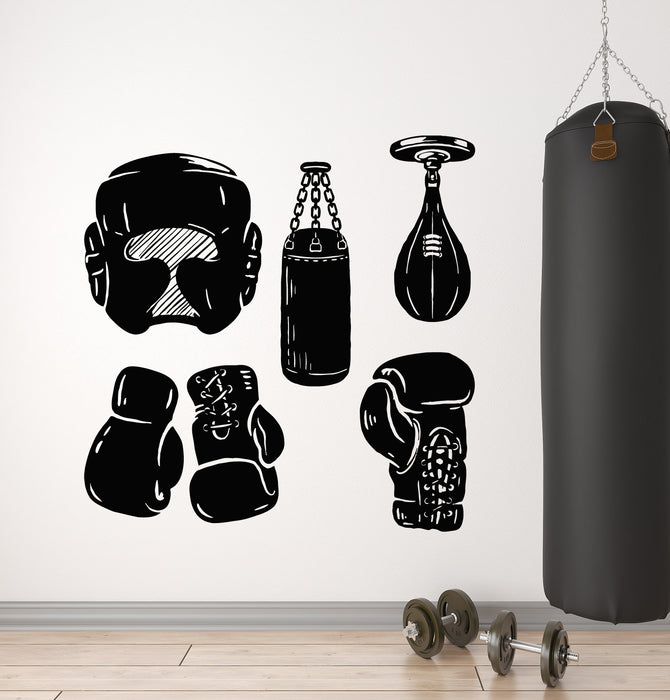 Vinyl Wall Decal Boxing Helmet Box Boxer Sport Punching Bag Stickers Mural (g6974)