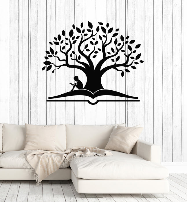 Vinyl Wall Decal Open Book Boy Reading Stories Library Tree Stickers Mural (g6651)