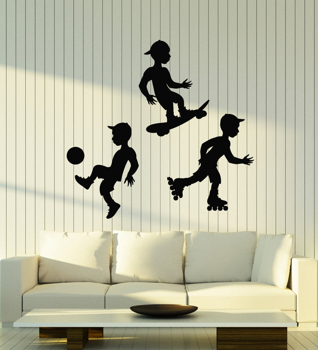 Vinyl Wall Decal Soccer Skateboard Rollers Sport Boys Kids Room Stickers Mural (g1411)