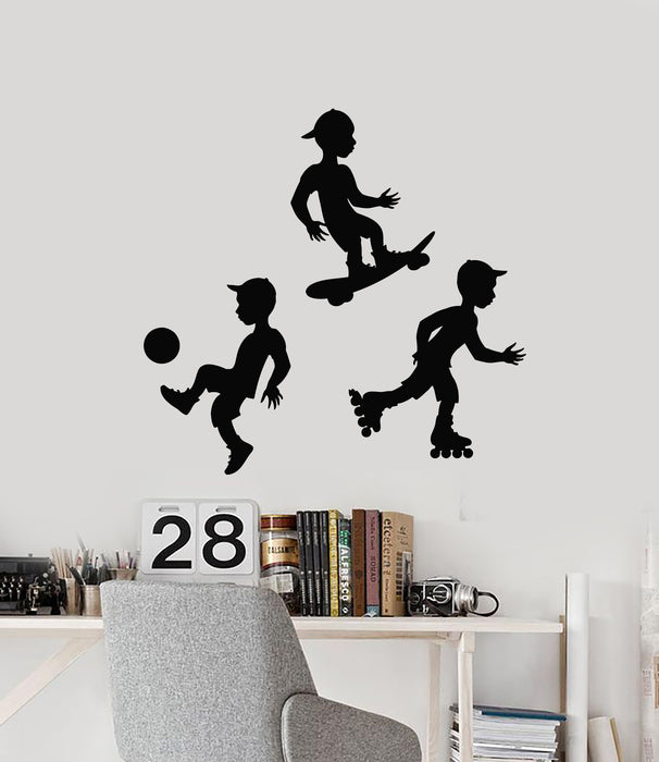 Vinyl Wall Decal Soccer Skateboard Rollers Sport Boys Kids Room Stickers Mural (g1411)
