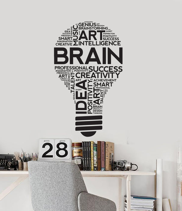 Vinyl Wall Decal Brain Lightbulb Success Words Office School Classroom Stickers Mural (ig6164)