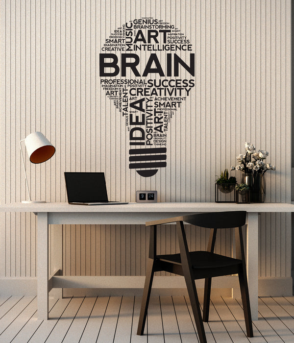 Vinyl Wall Decal Brain Lightbulb Success Words Office School Classroom Stickers Mural (ig6164)