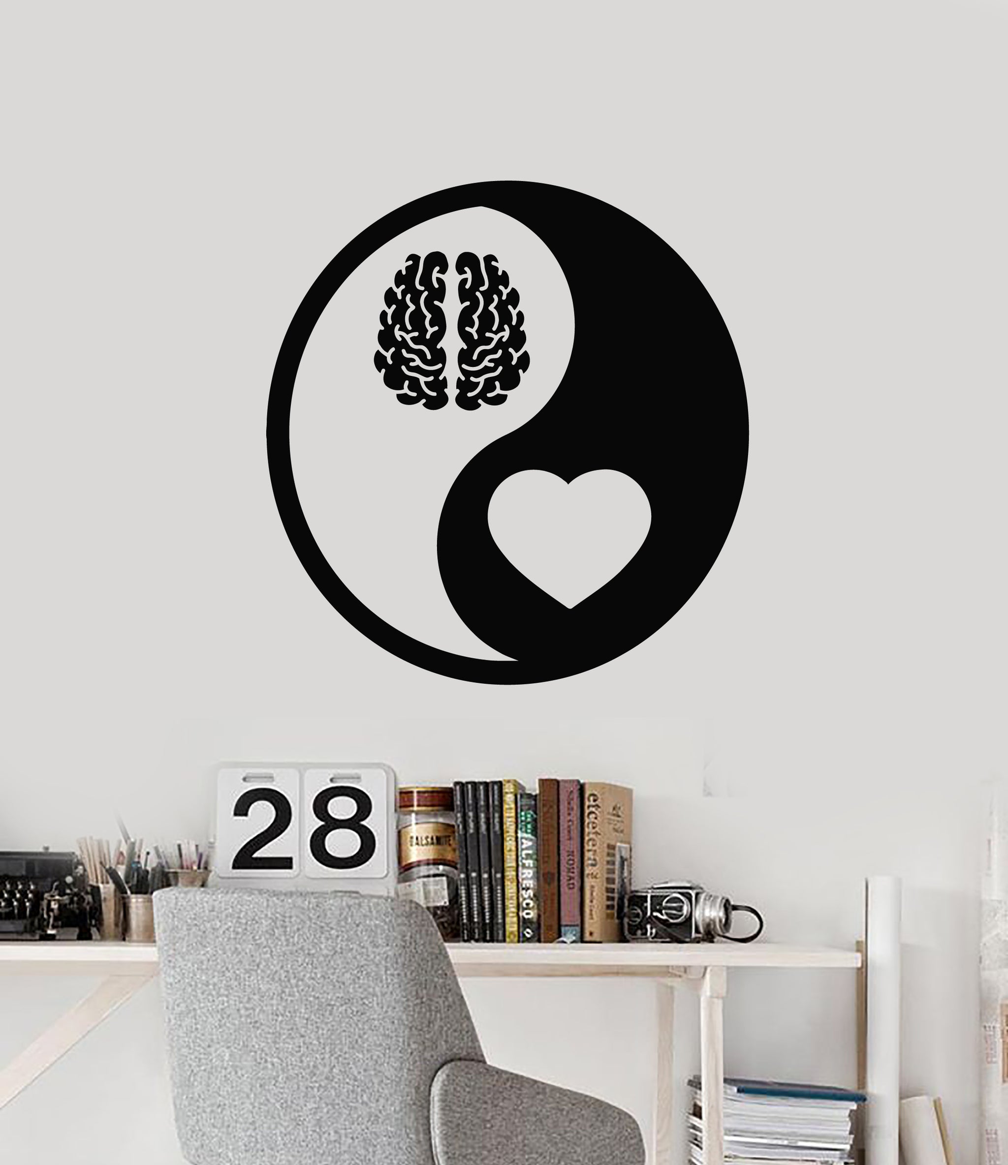 Sticker Mural Vinyle Symbole Yin Yang - 45 X 30 Cm, Noir - Déco Salon, Philosophie Chinoise - Facile à Coller Et à Retirer