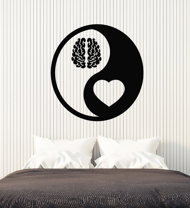 Vinyl Wall Decal Mental Health Brain Heart Love Part Of Yin Yang Symbol Stickers Mural (g7057)