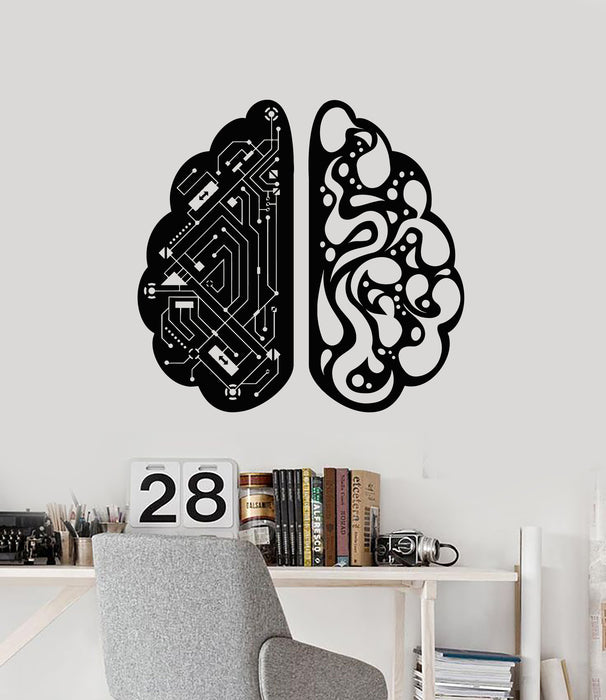 Vinyl Wall Decal Hemisphere Brain Chip Engineer Computer Intelligence Stickers Mural (g5493)