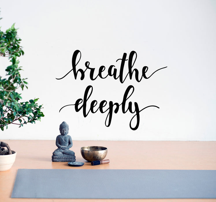 Vinyl Wall Decal Words Lettering Breathe Deeply Yoga Meditation Stickers Mural 22.5 in x 16 in gz111