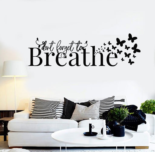 Yoga Theme Wall Stickers Just Breathe Wall Decal Butterfly