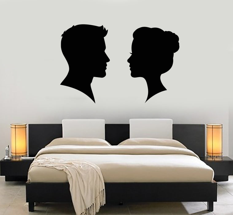 Vinyl Wall Decal Head Man And Woman Bedroom Romantic Stickers Mural (g393)