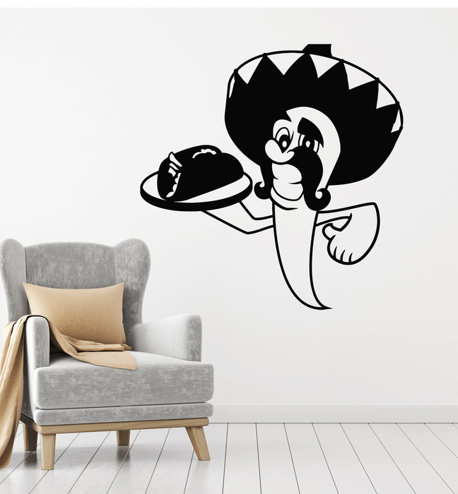 Vinyl Wall Decal Sombrero Chili Pepper Mexican Food Taco Stickers Mural (g400)