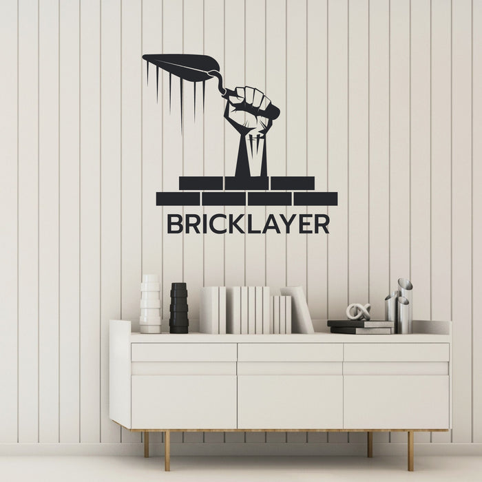 Bricklayer Wall Vinyl Decal Lettering Bricks Putty Knife Hand Stickers Mural (k281)