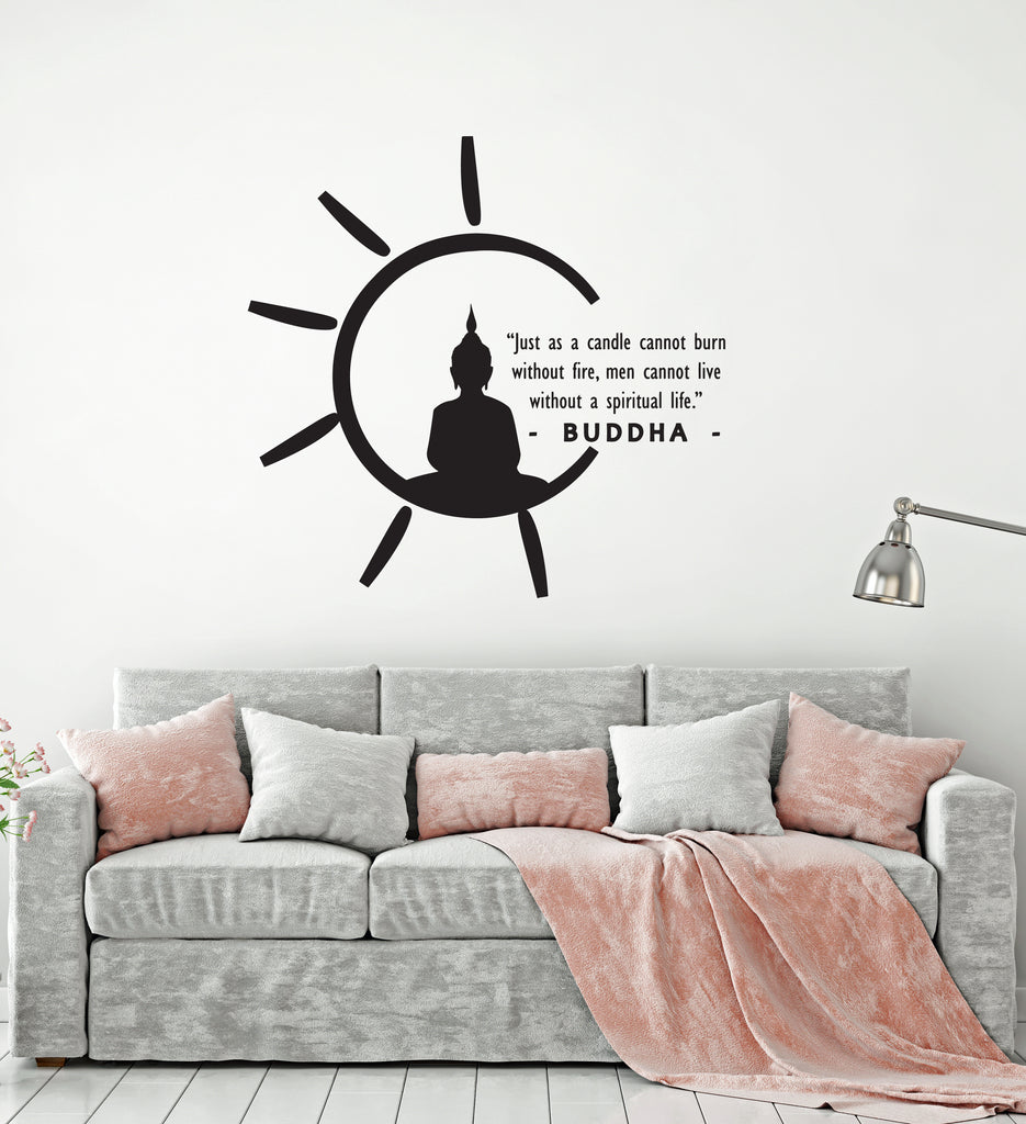 Decalmile Buddha Wall Decals – Inspirational Quote 'What You Think You Become' – Removable Vinyl Sticker For Living Room, Bedroom, Office, 11.8”x35.4”