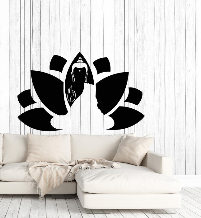Vinyl Wall Decal Buddha Sitting Blossom Abstract Lotus Flower Yoga Room Stickers Mural (g6931)