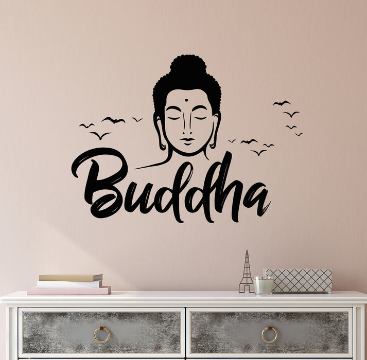 Vinyl Wall Decal Buddha Head Religion Buddhism Yoga Studio Stickers Mural (g8438)