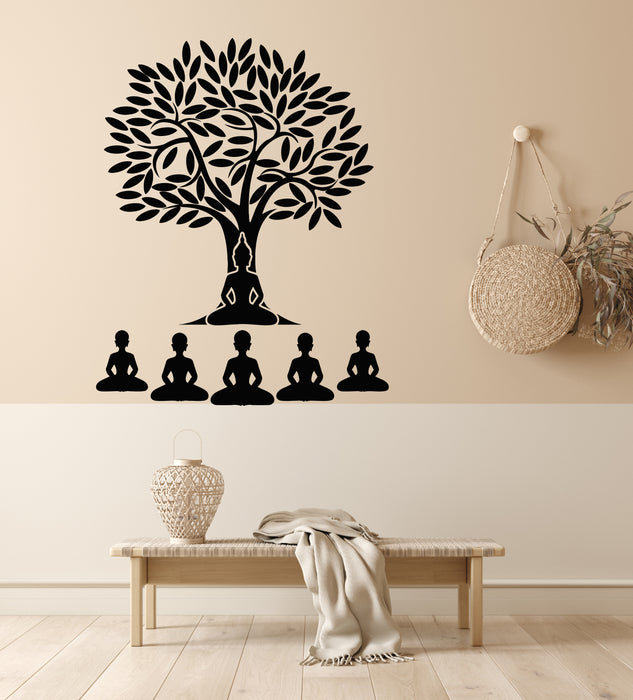 Vinyl Wall Decal Tree Buddha Face Lotus Pose Buddhism Zen Stickers Mural (g7901)