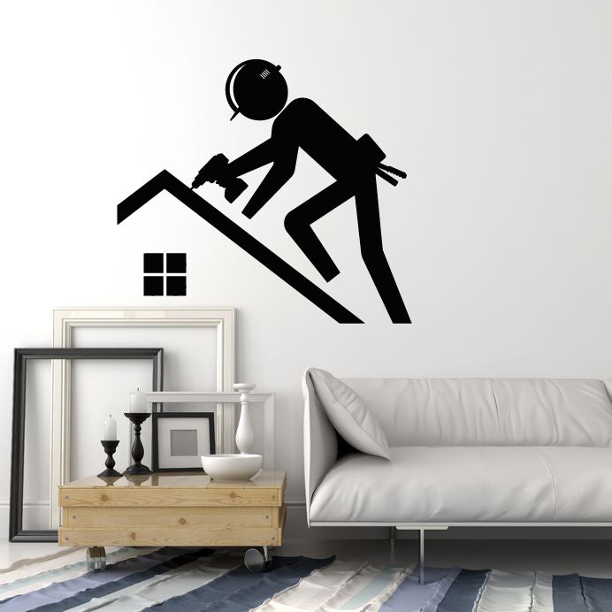 Vinyl Wall Decal Construction Worker Building House Decor Stickers Mur ...