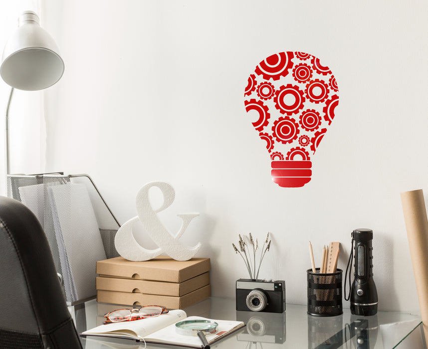 Vinyl Wall Decal Light Bulb Idea Teamwork Gears Office Decor Stickers Unique Gift (1273ig)