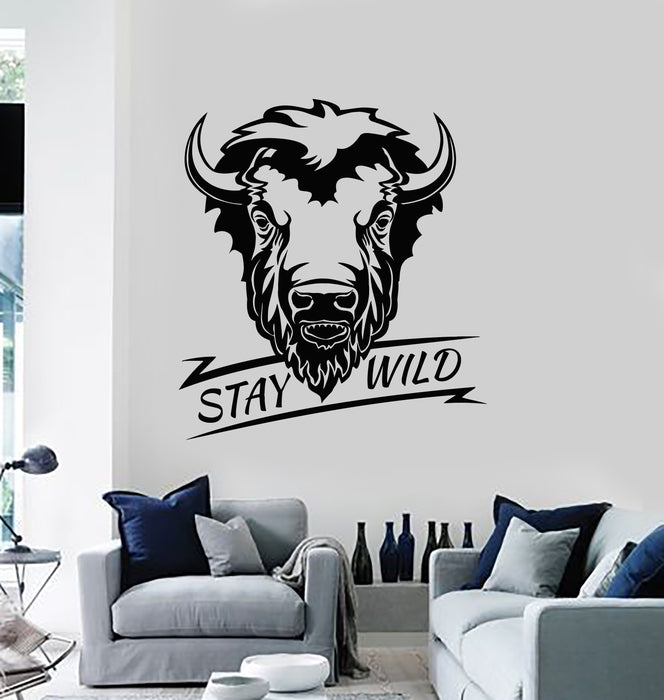 Vinyl Wall Decal Bull Head Animal Phrase Stay Wild Stickers Mural (g3066)