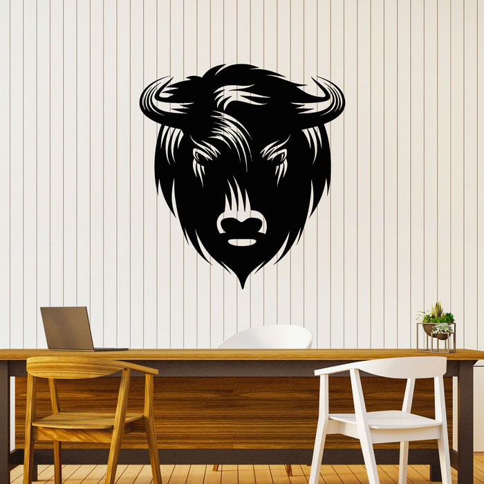 Vinyl Wall Decal Bison Angry Bull Buffalo Head Wild Life Horns Stickers Mural (g8394)