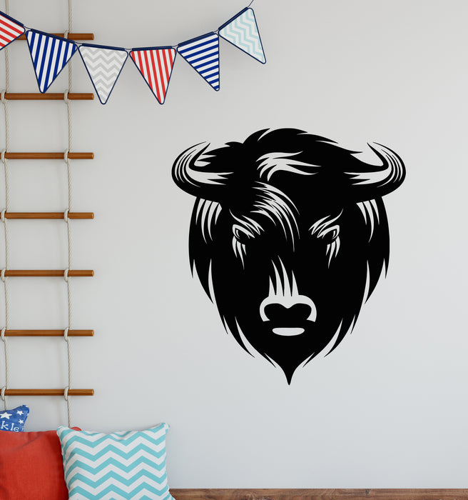 Vinyl Wall Decal Bison Angry Bull Buffalo Head Wild Life Horns Stickers Mural (g8394)