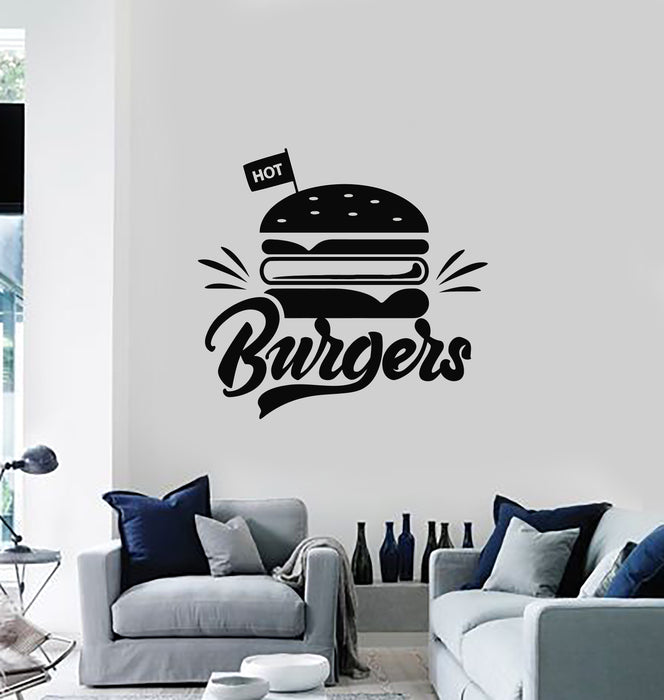 Vinyl Wall Decal Hot Burgers Fast Food Restaurant Kitchen Decor Stickers Mural (g865)
