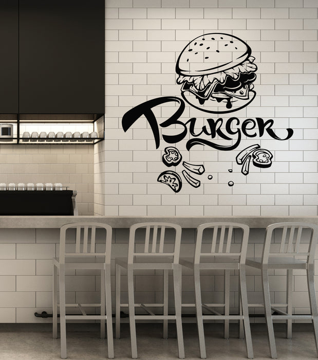 Vinyl Wall Decal Burger Fast Food Cafe Restaurant Dining Room Stickers Mural (g1988)
