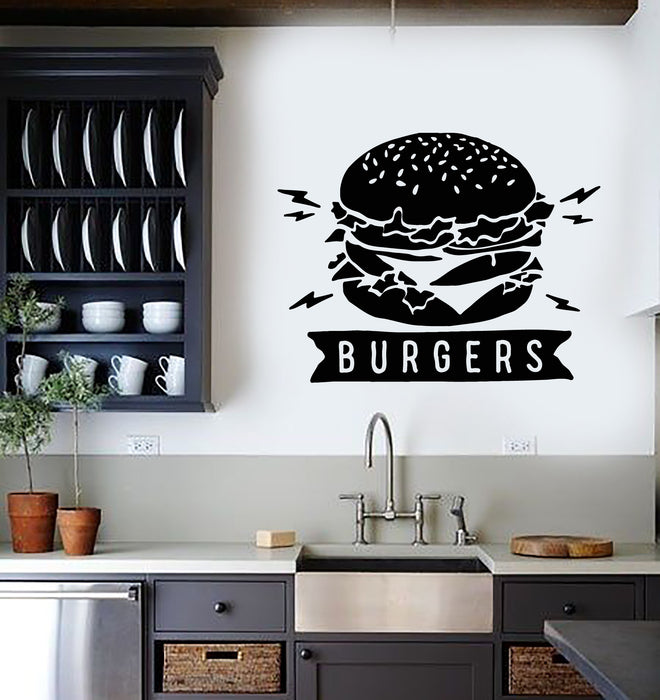 Vinyl Wall Decal Burgers Fast Food Restaurant Art Dining Room Stickers Mural (g167)