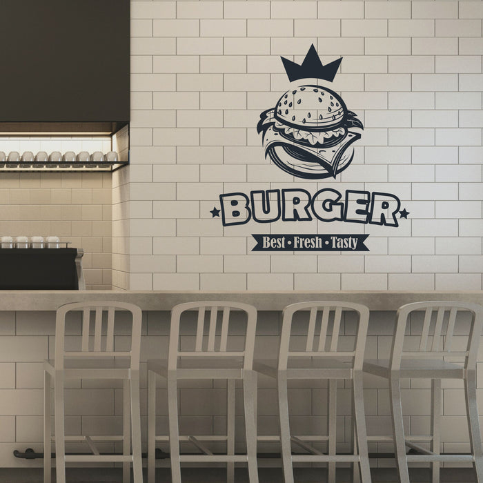 Burger Vinyl Wall Decal Food Decor Lettering Fast Food Best Tasty Fresh Stickers Mural (k302)