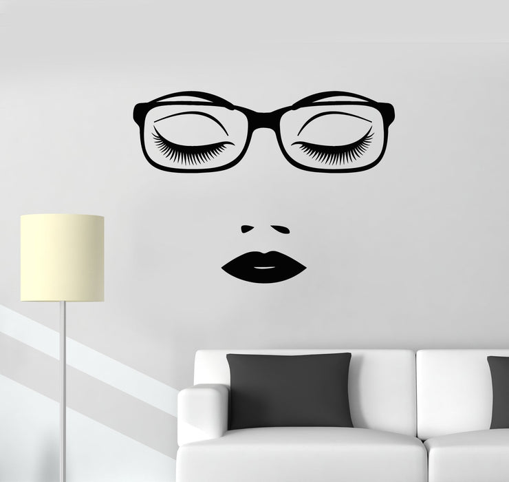 Vinyl Wall Decal Business Lady Female Beautiful Face Glasses Woman Office Stickers Mural (ig5596)
