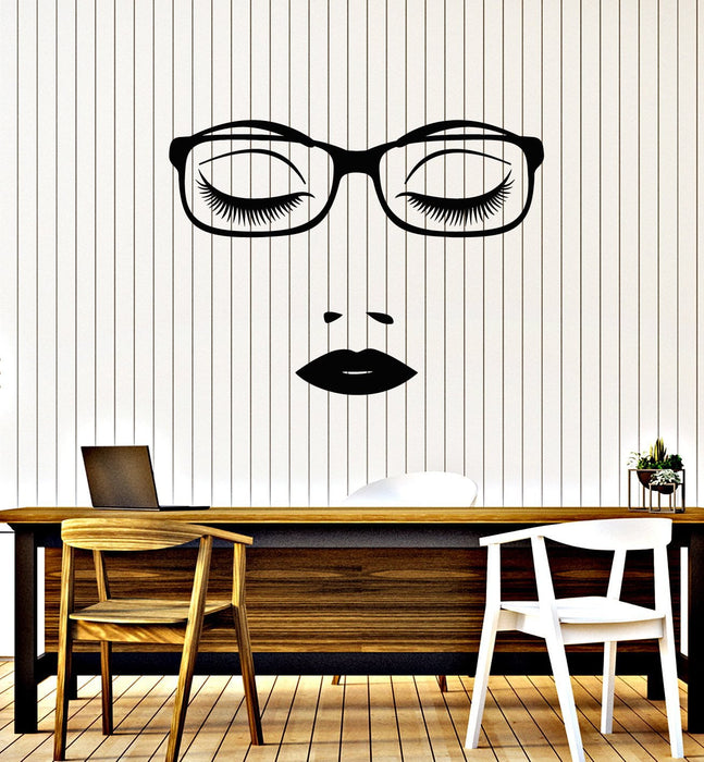 Vinyl Wall Decal Business Lady Female Beautiful Face Glasses Woman Office Stickers Mural (ig5596)