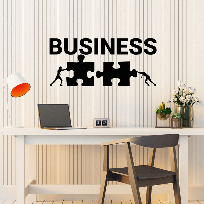 Vinyl Wall Decal Two Businessman Pushing Two Puzzle Pieces Jigsaw Busi ...