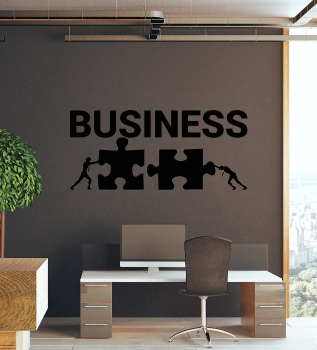 Vinyl Wall Decal Two Businessman Pushing Two Puzzle Pieces Jigsaw Business Stickers Mural (g8089)