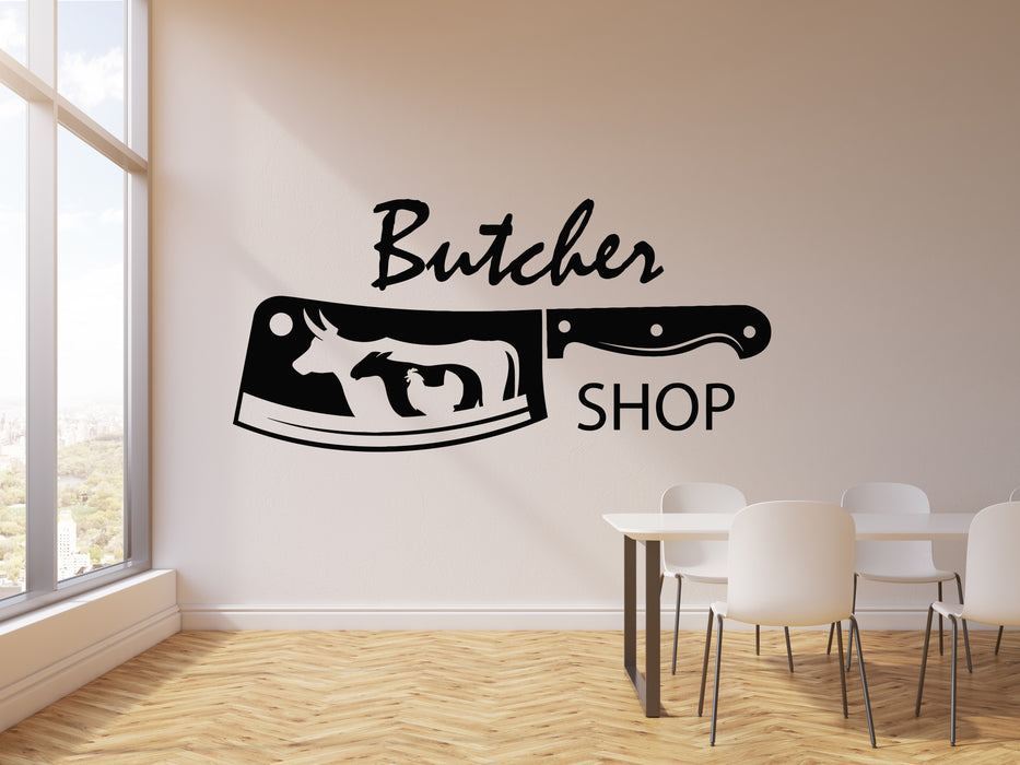 Vinyl Wall Decal Butcher Shop Knife Bull Chicken Sheep Beef Meat  Stickers Mural (g1216)