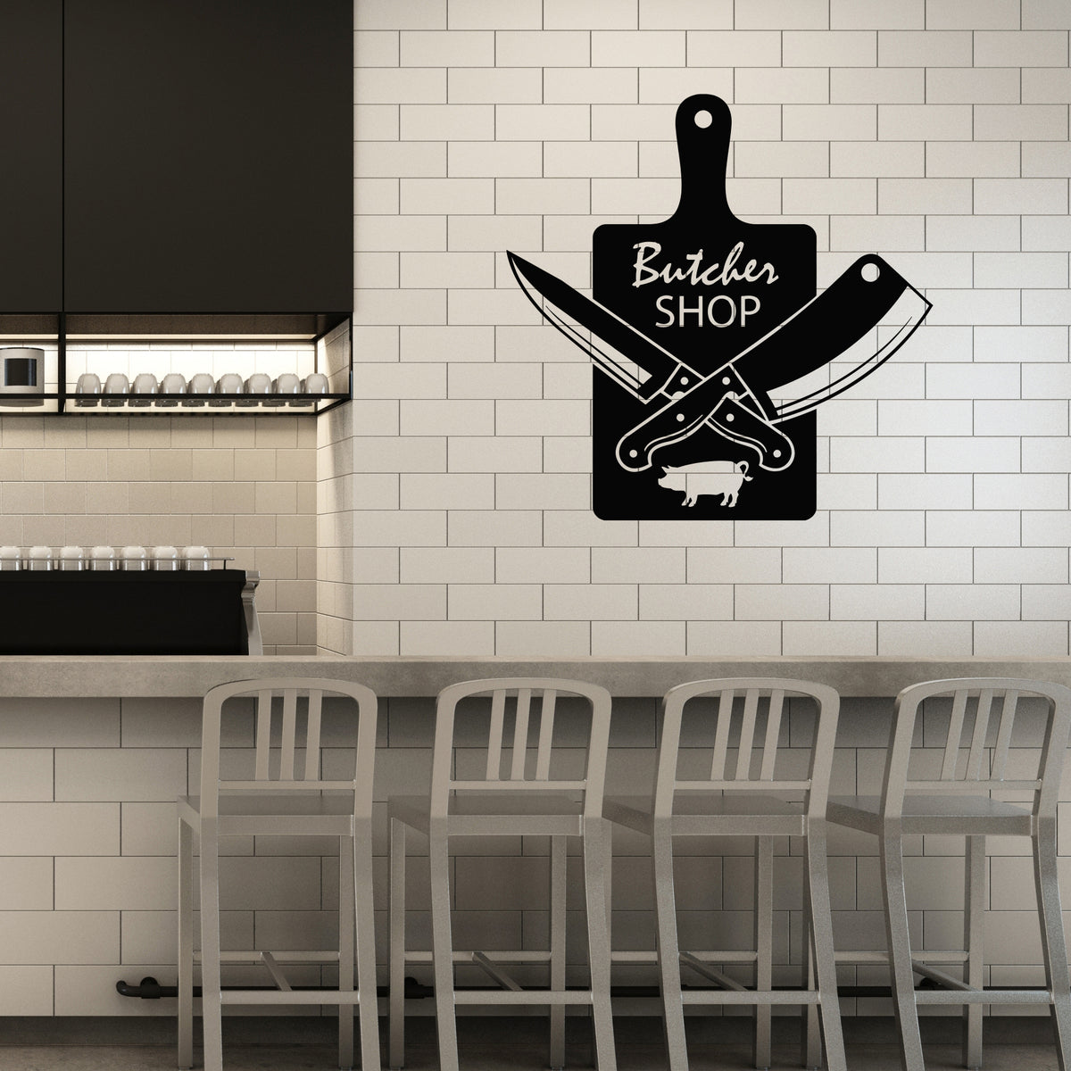 Vinyl Wall Decal Butcher Shop Pork Cutting Board Knives Kitchen Interi ...