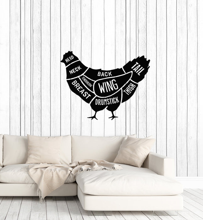 Vinyl Wall Decal Butcher Shop Chicken Cut of Meat Interior Stickers Mural (ig5815)